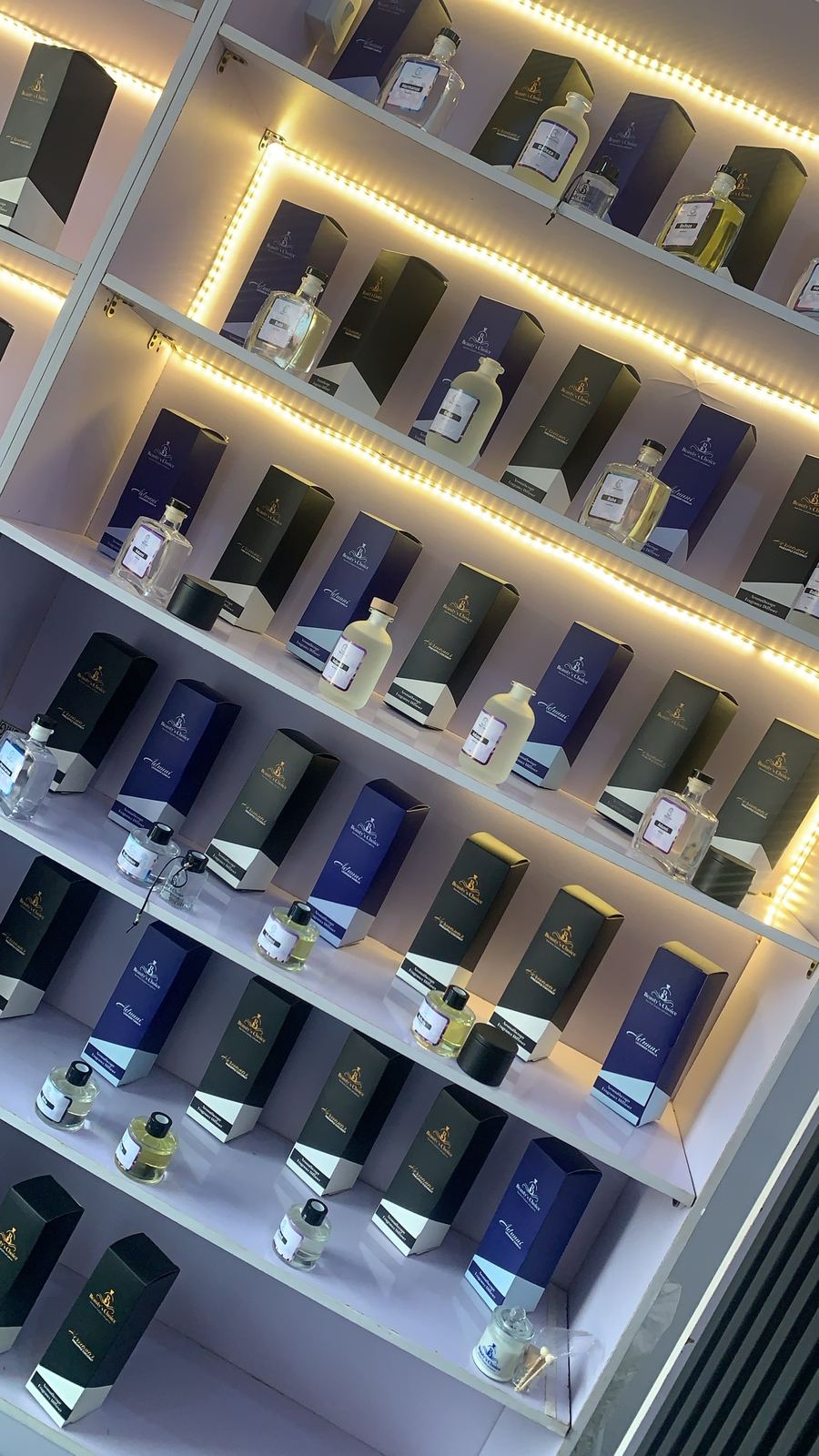 Beauty's Choice product shelf, fully stocked