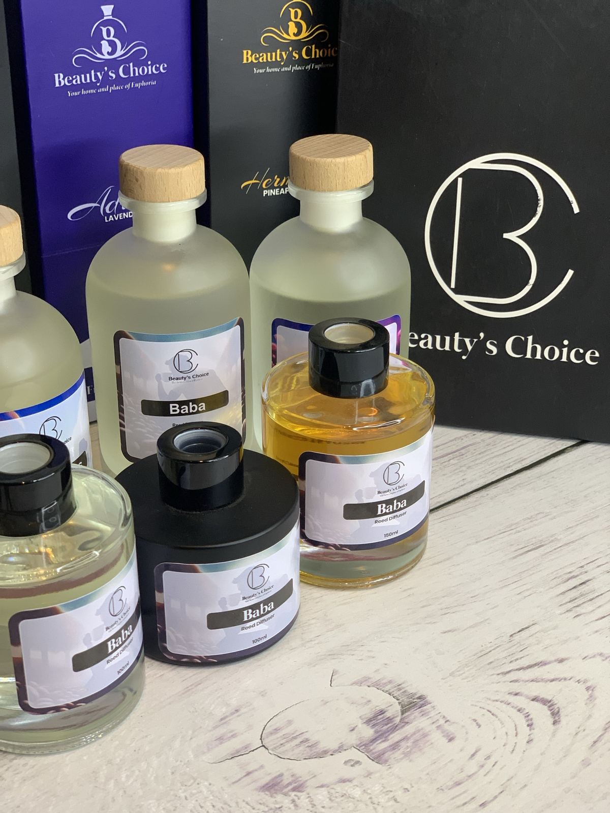Beauty's Choice reed diffuser and gift box lineup